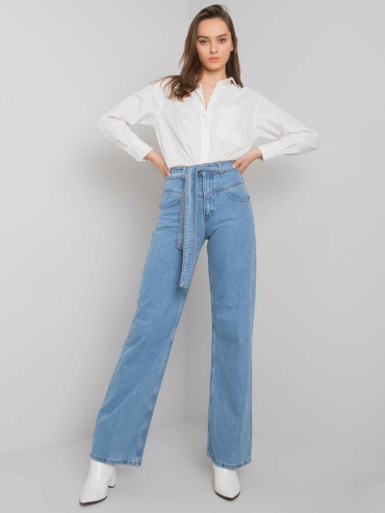 Μπλε Jean Wide Legs Με Ζωνη