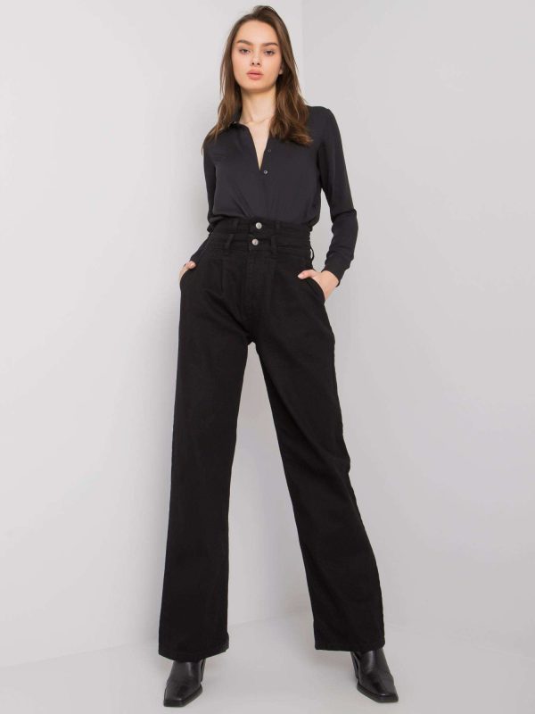 Μαυρο Ψηλομεσο Wide Leg Jean Παντελονι