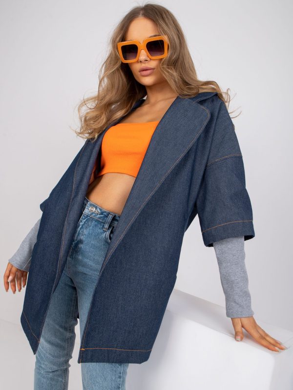 Σκουρο Μπλε Denim Loose Τζακετ