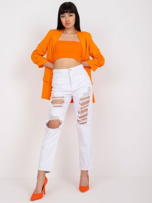 Λευκο Mom Fit Jean Παντελονι Με Σκισιματα