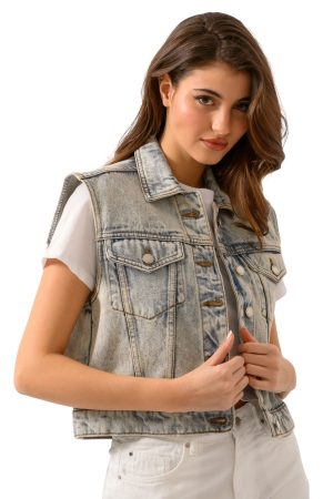 Ντένιμ κροπ γιλέκο (LIGHT BLUE)