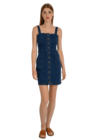 Μίνι ντένιμ φόρεμα με κουμπιά (D.BLUE) Μίνι ντένιμ φόρεμα με κουμπιά (D.BLUE)