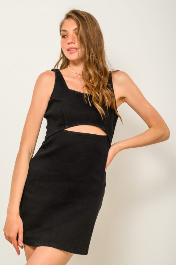 Μίνι ντένιμ φόρεμα με cut out λεπτομέρεια (BLACK)