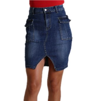 Τζιν φούστα με εξωτερικές τσέπες στο πλάι