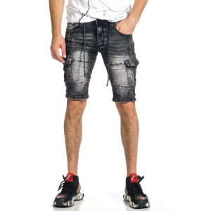 Ανδρικό μαύρο τζιν βερμούδα Leeyo Ανδρικό μαύρο τζιν βερμούδα Leeyo