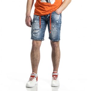 Ανδρικό μπλε τζιν βερμούδα με αξεσουάρ