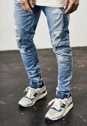 C&S Paneled Denim Pants C&S CS Distressed Light Blue/White