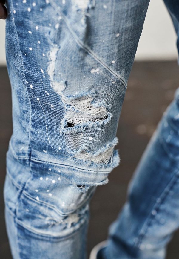 C&S Paneled Denim Pants C&S CS Distressed Light Blue/White