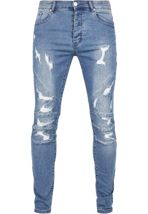 C&S Paneled Denim Pants CS CS Distressed Mid Blue