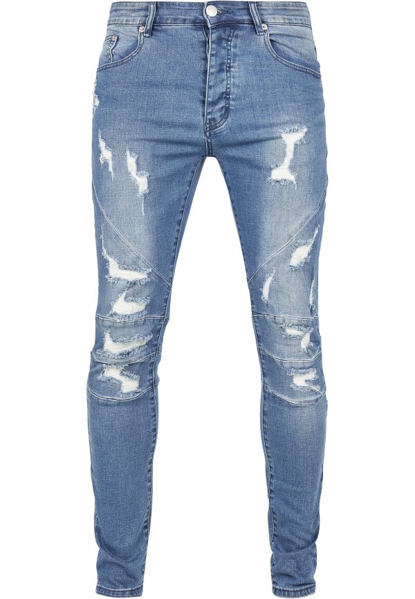 C&S Paneled Denim Pants CS CS Distressed Mid Blue
