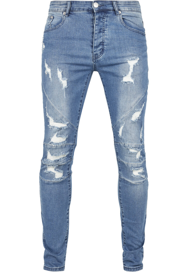 C&S Paneled Denim Pants CS CS Distressed Mid Blue