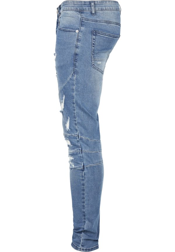 C&S Paneled Denim Pants CS CS Distressed Mid Blue