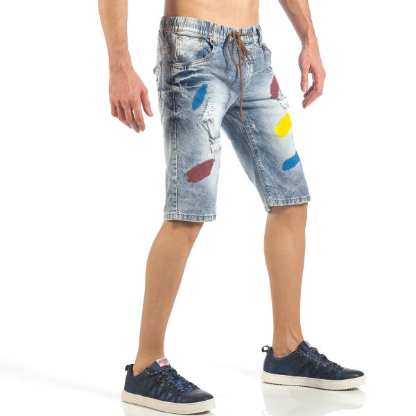 Ανδρική γαλάζια τζιν βερμούδα και χρωματιστές λεπτομέρειες