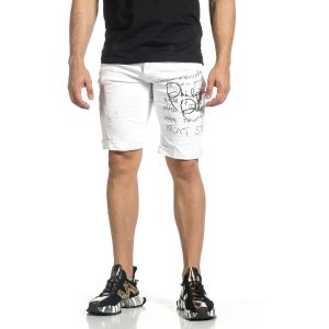 Ανδρικό λευκό τζιν βερμούδα Destroyed Print Ανδρικό λευκό τζιν βερμούδα Destroyed Print