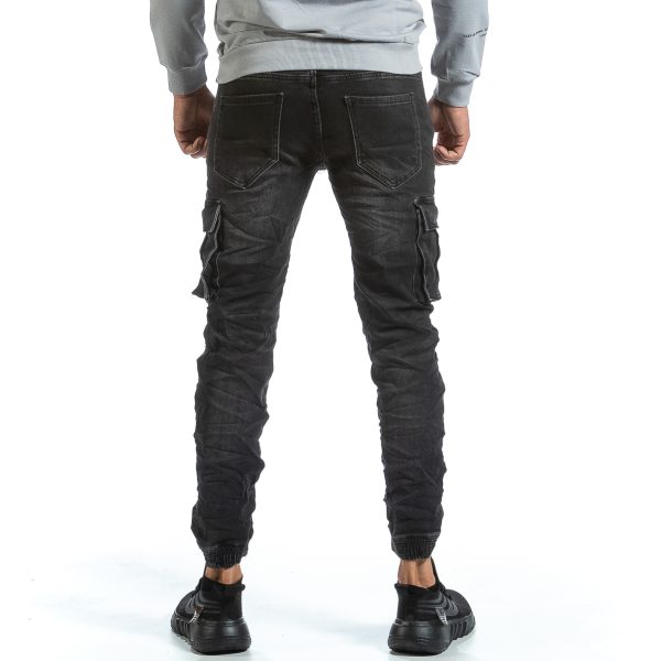 Ανδρικό μαύρο τσαλακωμένο τζιν Cargo Jogger