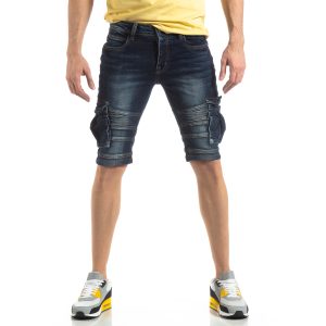 Ανδρική σκούρα μπλε τζιν βερμούδα Biker Ανδρική σκούρα μπλε τζιν βερμούδα Biker