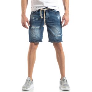 Ανδρική μπλε τζιν βερμούδα με σκισίματα Ανδρική μπλε τζιν βερμούδα με σκισίματα