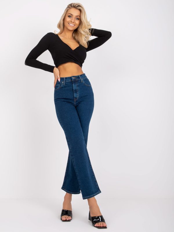 Σκουρο Μπλε Ψηλομεσο Straight Jean Παντελονι