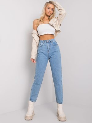 Μπλε Jean Mom Fit Παντελονι