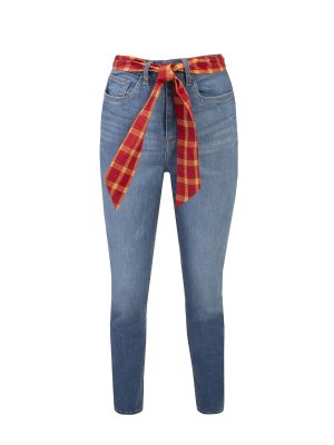 Μπλε Denim Παντελονι Με Καρο Ζωνη