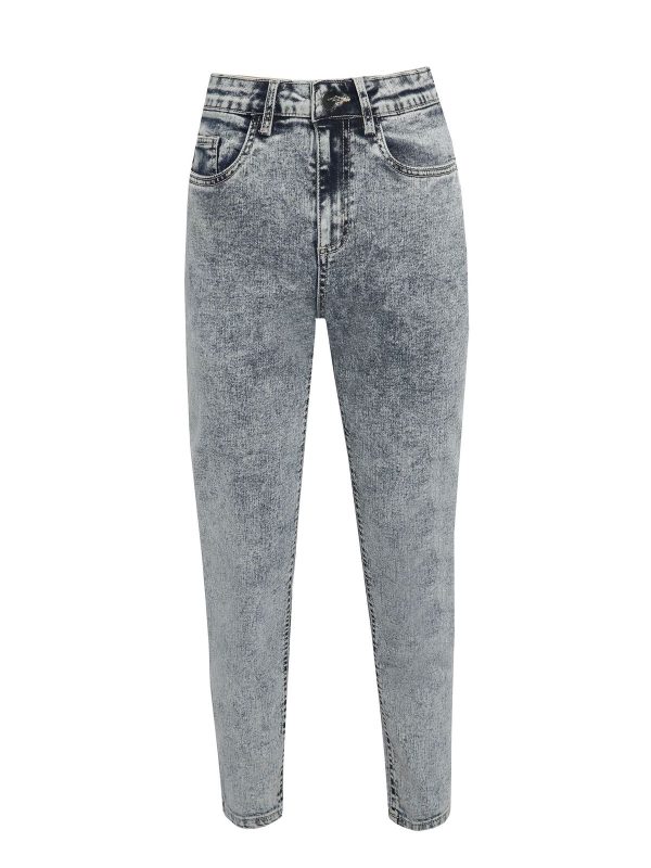 Μπλε Jean High Waist Καπρι Παντελονι