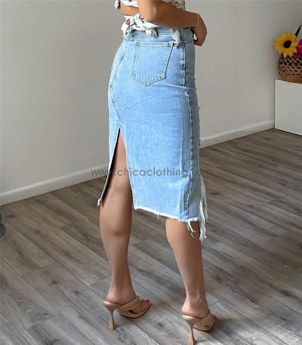 Τζιν φούστα midi με σκισίματα (Μπλε)