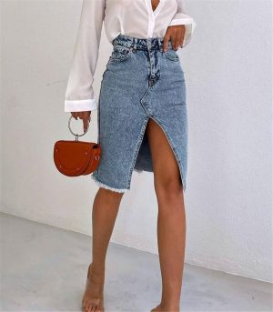 Τζιν φούστα μίνι με άνοιγμα (Μπλε)