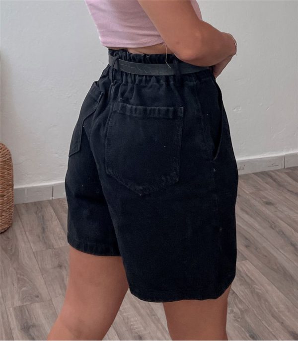 Τζιν σορτς ψηλόμεσο με λάστιχο στο πίσω μέρος (Μαύρο)