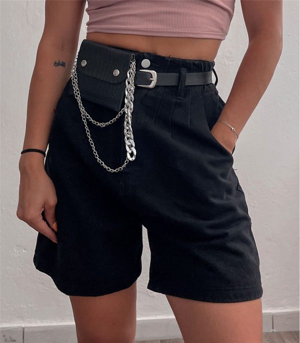 Τζιν σορτς ψηλόμεσο με λάστιχο στο πίσω μέρος (Μαύρο)