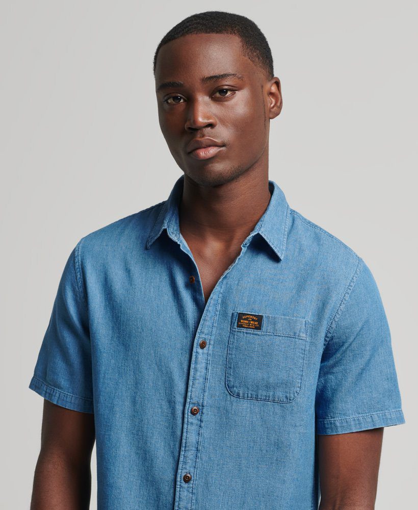 Superdry Ανδρικό Vintage Loom Κοντομάνικο Πουκάμισο MA-AM Μπλέ 1
