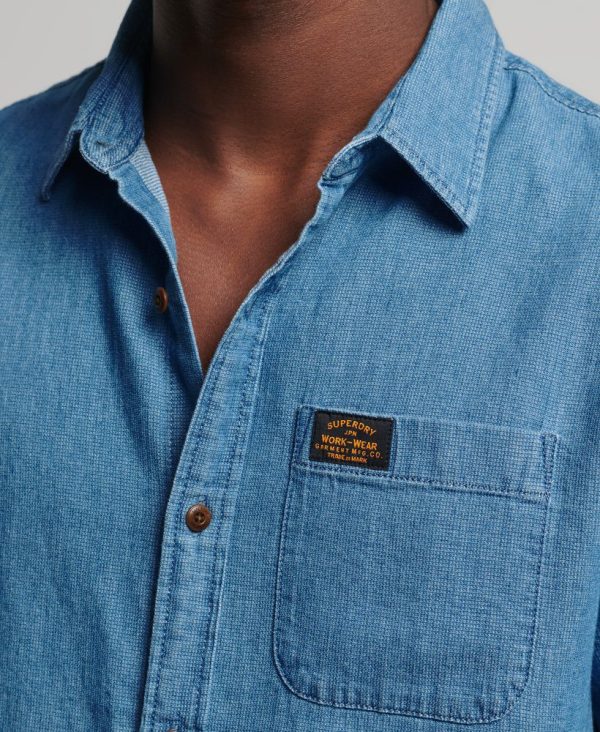 Superdry Ανδρικό Vintage Loom Κοντομάνικο Πουκάμισο MA-AM Μπλέ