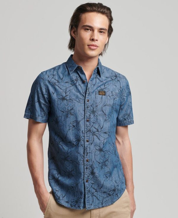 Superdry Ανδρικό Vintage Loom Κοντομάνικο Πουκάμισο MA-BC Μπλέ