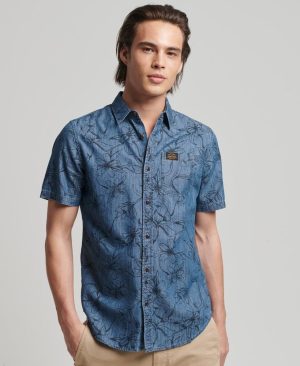 Superdry Ανδρικό Vintage Loom Κοντομάνικο Πουκάμισο MA-BC Μπλέ