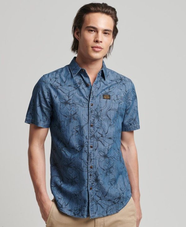 Superdry Ανδρικό Vintage Loom Κοντομάνικο Πουκάμισο MA-BC Μπλέ