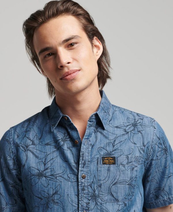 Superdry Ανδρικό Vintage Loom Κοντομάνικο Πουκάμισο MA-BC Μπλέ
