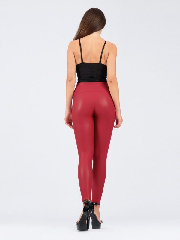 Rose Κόκκινο Ελαστικό κολάν δερματίνης με ραφές σε διάφορα χρώματα.