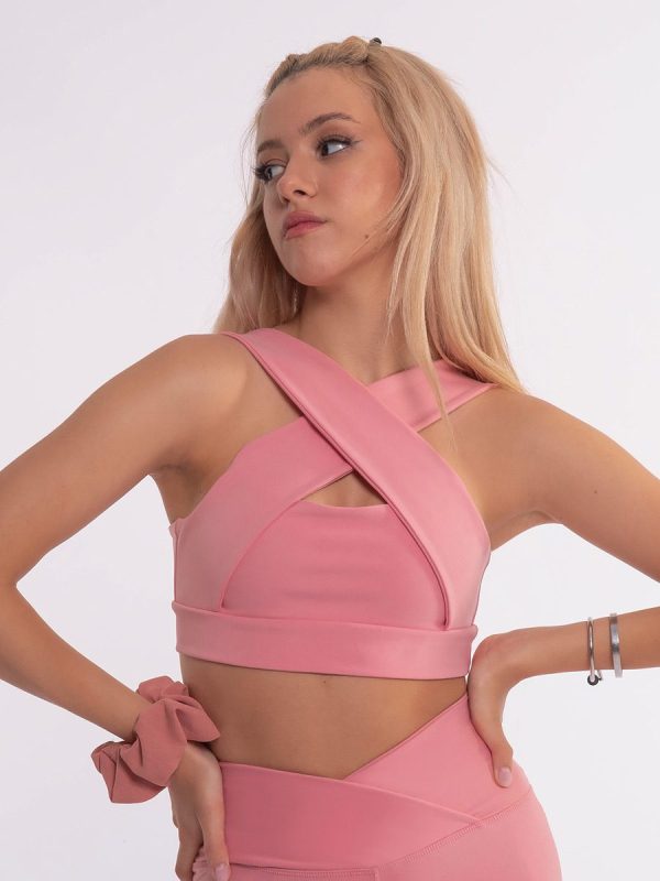Mily Pastel pink Αθλητικό top με χιαστί στον μπροστινό μέρος.