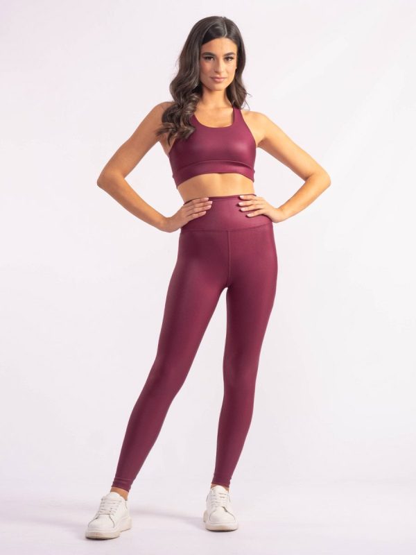 Irida Μελιτζανί Ψηλόμεσο pushup κολάν σύσφιξης σε διαχρονική μονοχρωμία με Leather Look ύφασμα.