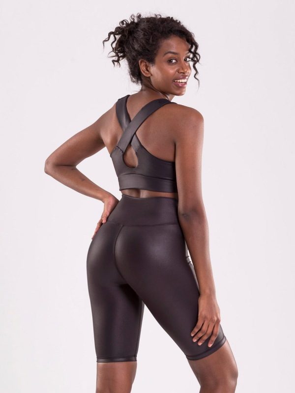 Adel Μαύρο Leather Look υφασμάτινo Αθλητικό μπουστάκι με ενίσχυση.