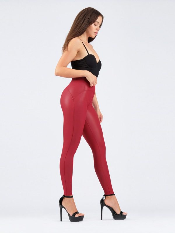 Rose Κόκκινο Ελαστικό κολάν δερματίνης με ραφές σε διάφορα χρώματα.