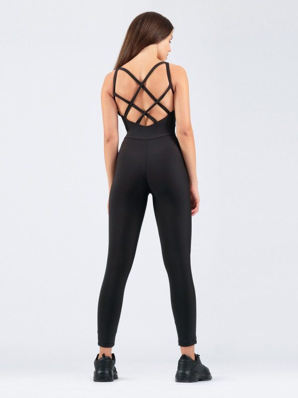 Peard Μαύρο Ολόσωμη φόρμα-κολάν σύσφιξης σε διαχρονική μονοχρωμία με σταυρωτή πλάτη.