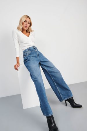 Παντελόνι jean wide leg USED