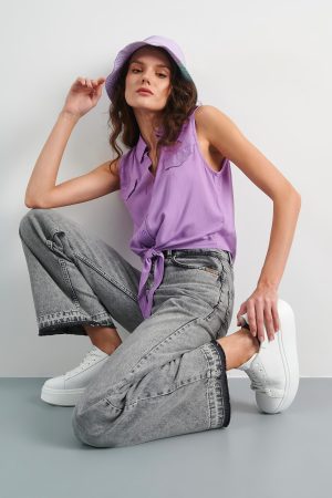 Παντελόνι τζιν wide leg fit GREY