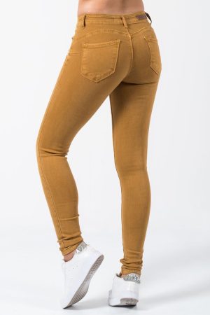 Παντελόνι τζιν μεσοκάβαλο με skinny push up εφαρμογή Μουσταρδί