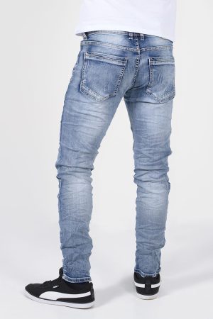 Αντρικό τζιν παντελόνι με εφαρμογή slim, ξεβαμμένη και τσαλακωμένη όψη και σκισίματα