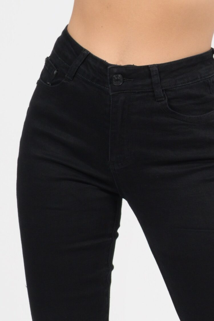 Ψηλόμεσο παντελόνι καμπάνα με τσέπες, σε μαύρο χρώμα 1