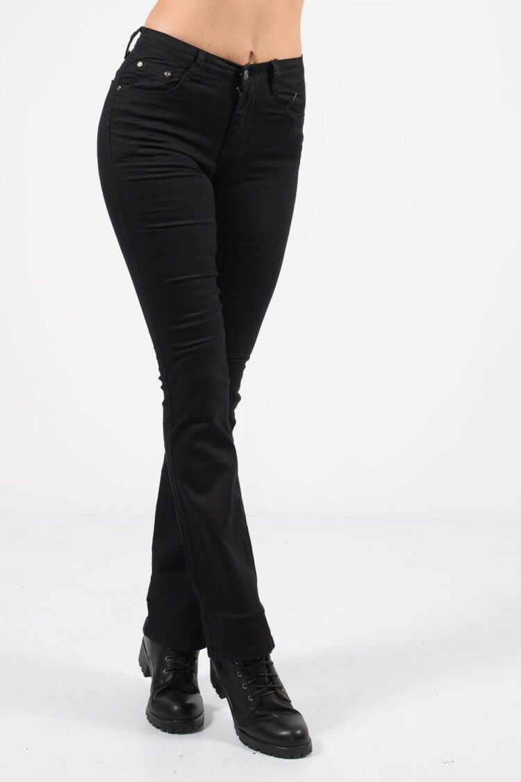 Μεσοκάβαλο τζιν παντελόνι bootcut με τσέπες και φερμουάρ Μαύρο