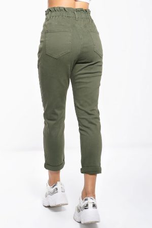 Slim Παντελόνι με Λάστιχο στη Μέση Χακί Slim Παντελόνι με Λάστιχο στη Μέση Χακί
