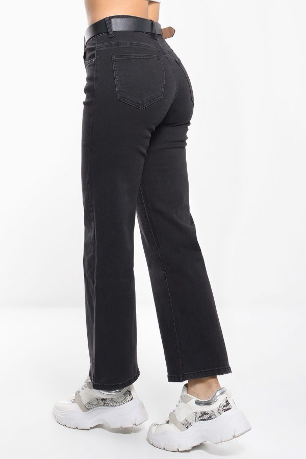 Ψηλόμεσο Τζιν με Ζώνη από Δερματίνη Μαύρο