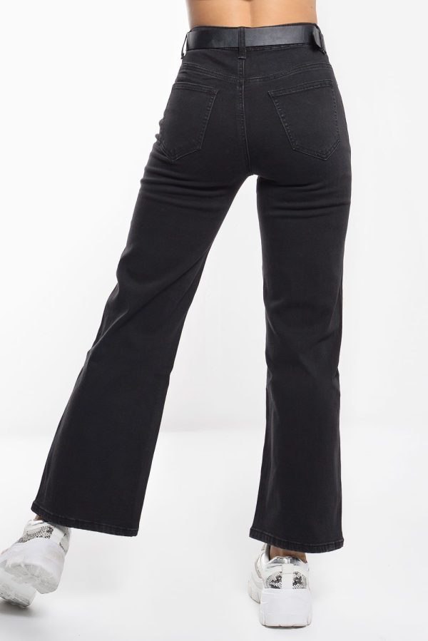 Ψηλόμεσο Τζιν με Ζώνη από Δερματίνη Μαύρο